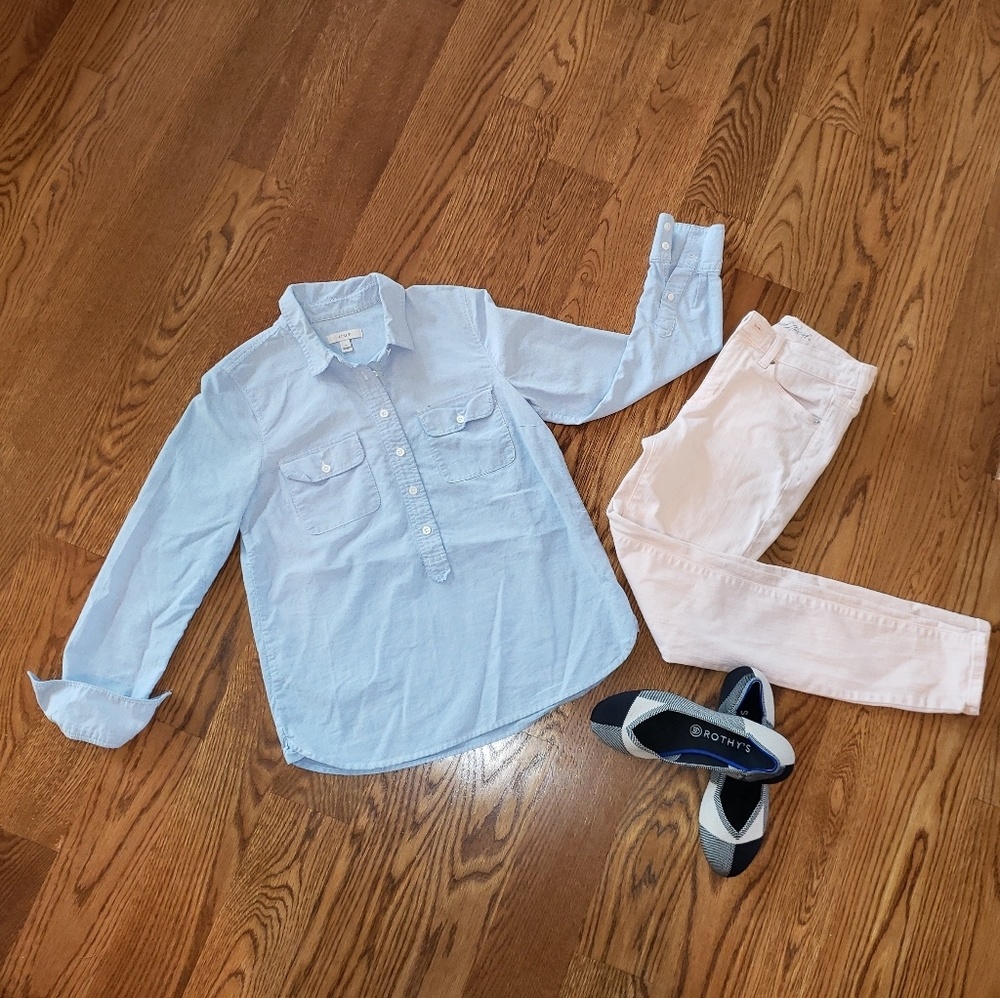 J Crew blue Oxford Popover Shirt